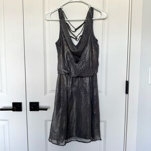 Gray Sleeveless Party Dress with Animal Print